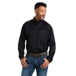Ariat Solid Twill Black/Bronze Classic Long Sleeve Shirt -Guadalajara Western Wear 10000502 front