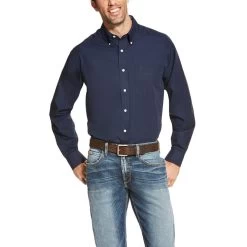 Ariat Men's Long Sleeve Button Up Shirt - Navy Blue