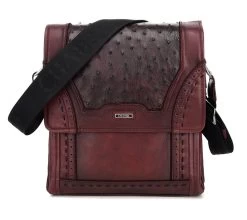 Cuadra Porto Burgandy Ostrich Messenger Bag
