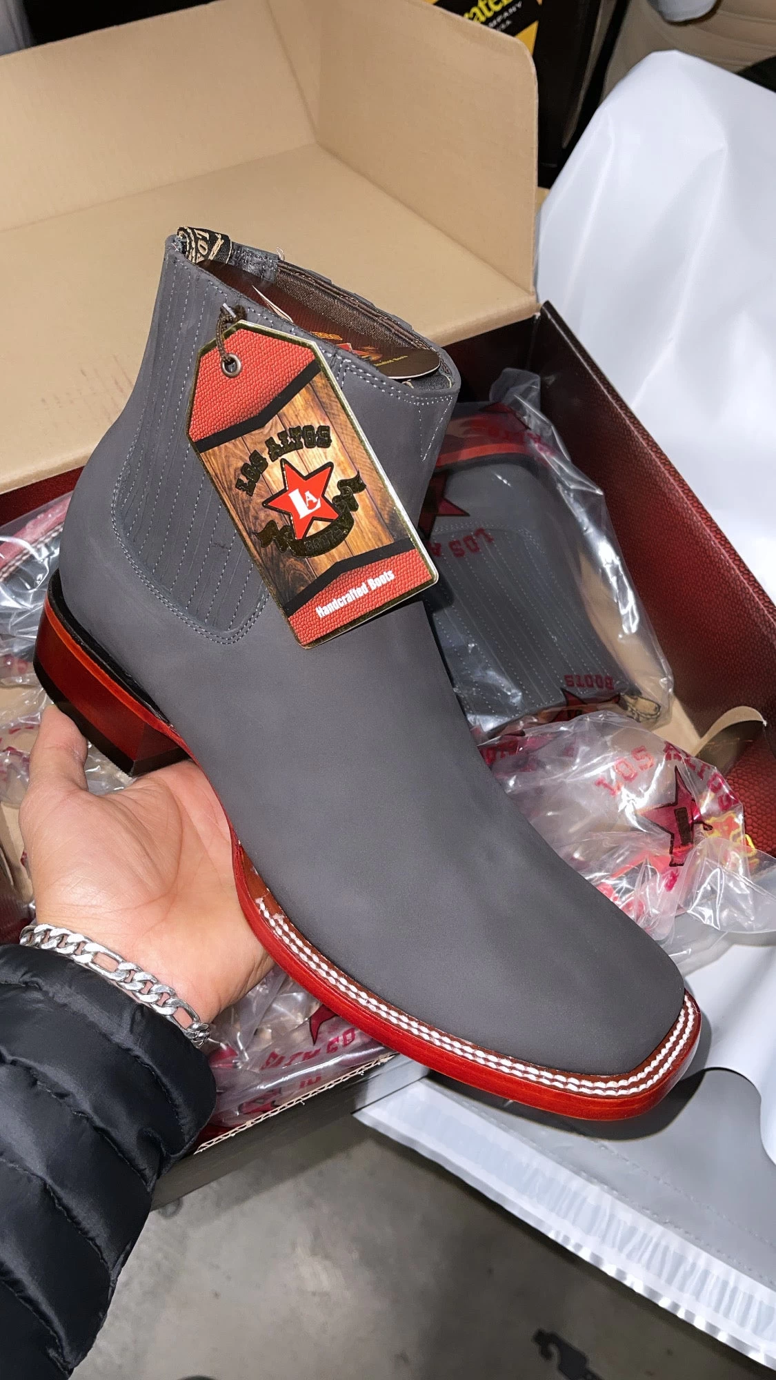 Los Altos Nobuk Charcoal Wide Square Toe Botin Charro 4 Los Altos Nobuk Charcoal Wide Square Toe Botin Charro - Image 2