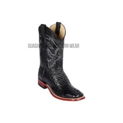 Los Altos Black Caiman Hornback Wide Square Toe Cowboy Boots