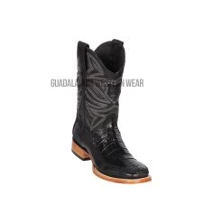 Los Altos Black Caiman Belly & Deer Wide Square Toe Cowboy Boots