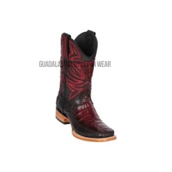 Los Altos Faded Burgundy Caiman Belly & Deer Wide Square Toe Cowboy Boots