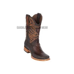 Los Altos Faded Brown Ostrich Leg & Deer Wide Square Toe Cowboy Boots
