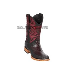 Los Altos Black Cherry Ostrich Leg & Deer Wide Square Toe Cowboy Boots