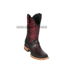 Los Altos Black Cherry Teju & Deer Wide Square Toe Cowboy Boots
