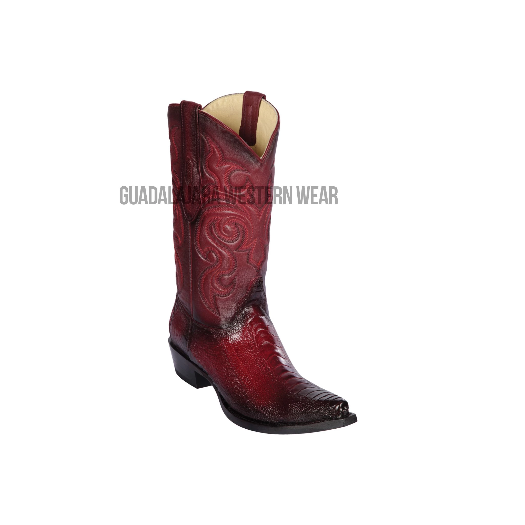 Los Altos Faded Burgundy Ostrich Leg Snip Toe Cowboy Boots 3 Los Altos Faded Burgundy Ostrich Leg Snip Toe Cowboy Boots