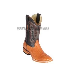 Los Altos Honey Ostrich Belly Wide Square Toe Cowboy Boots