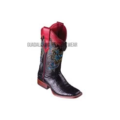 Los Altos Black Caiman Belly Wide Square Toe Women Western Boot