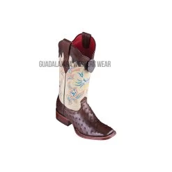 Los Altos Brown Ostrich Wide Square Toe Women Western Boot