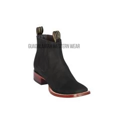Los Altos Black Nobuk Wide Square Toe Botin Charro