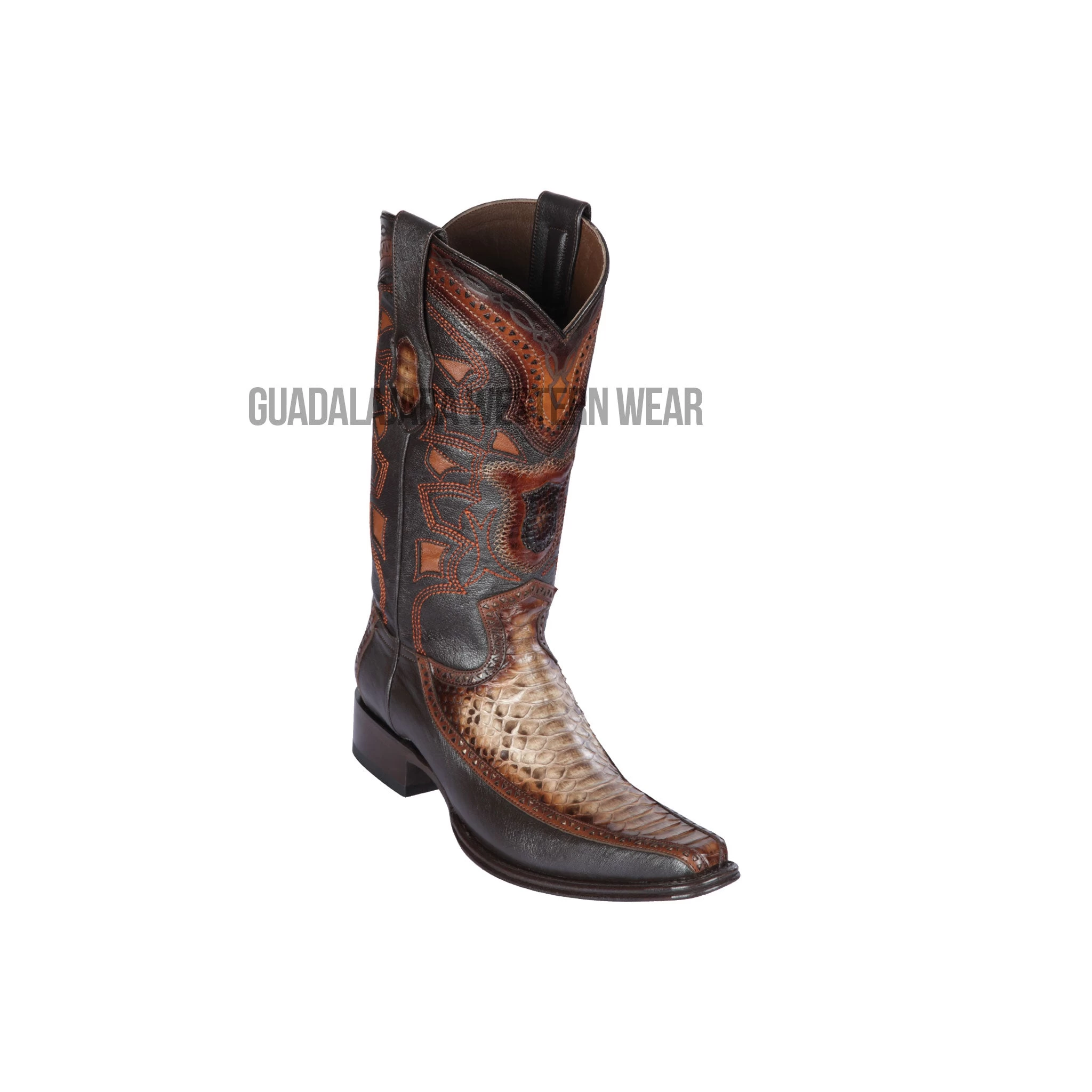 Los Altos Rustic Brown Python & Deer European Square Toe Cowboy Boots 3 Los Altos Rustic Brown Python & Deer European Square Toe Cowboy Boots