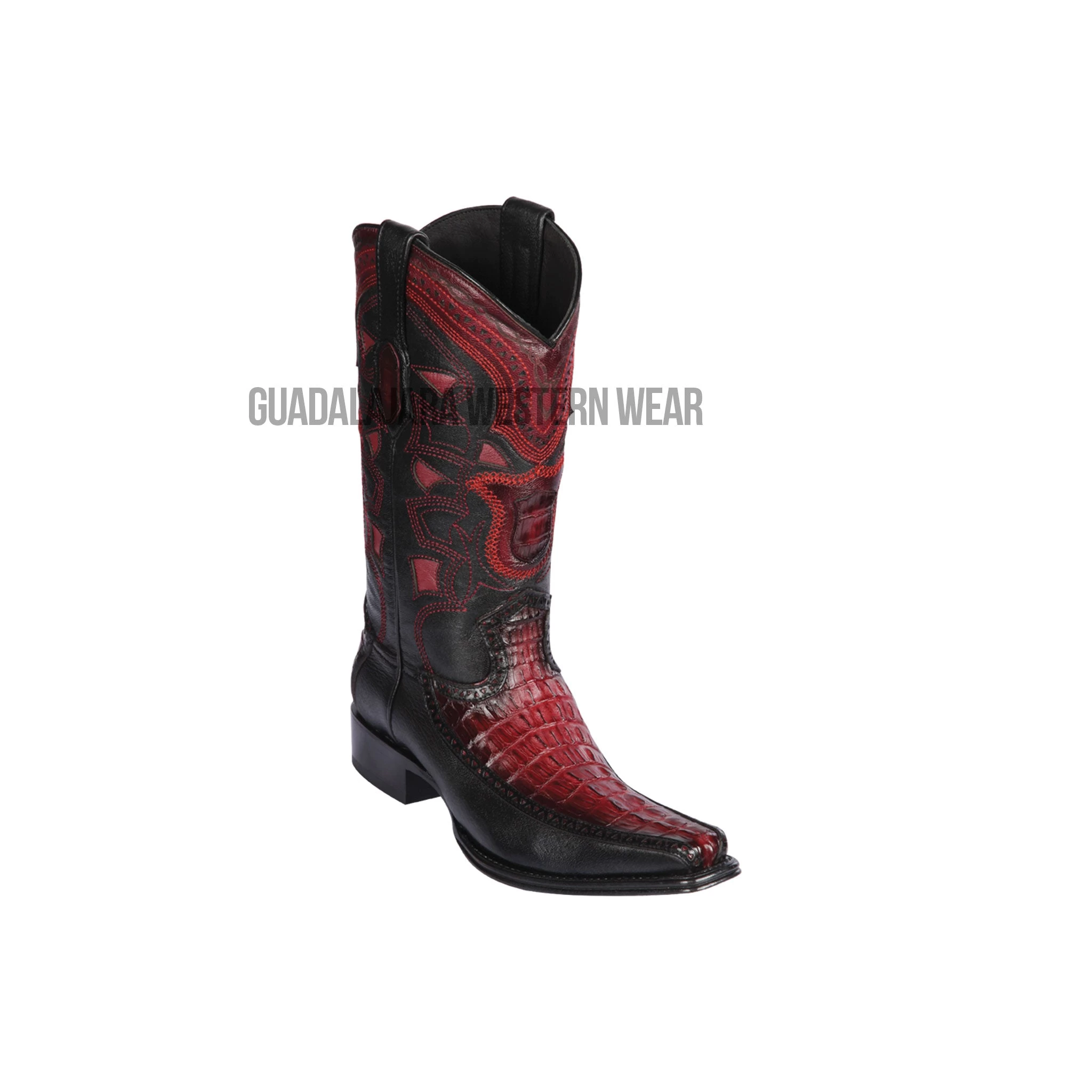 Los Altos Faded Burgundy Caiman Tail & Deer European Square Toe Cowboy Boots 3 Los Altos Faded Burgundy Caiman Tail & Deer European Square Toe Cowboy Boots