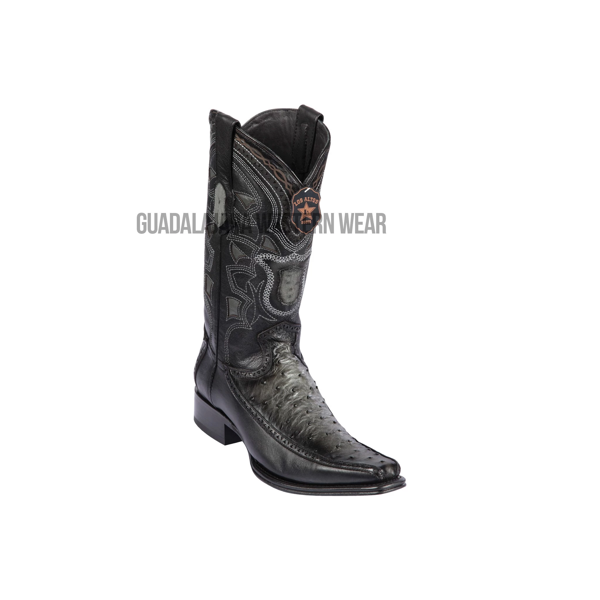 Los Altos Faded Gray Ostrich & Deer European Square Toe Cowboy Boots 3 Los Altos Faded Gray Ostrich & Deer European Square Toe Cowboy Boots