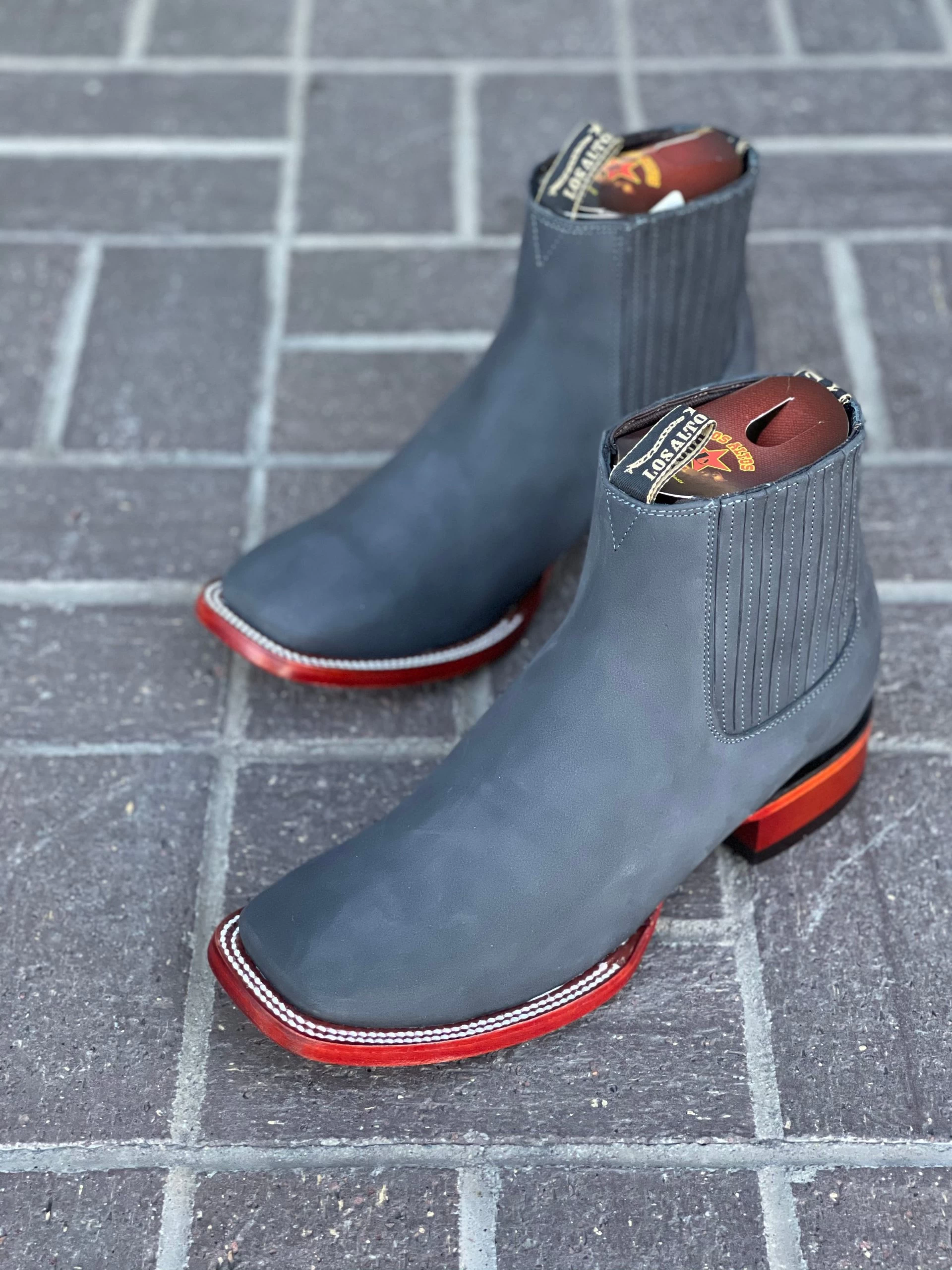 Los Altos Nobuk Charcoal Wide Square Toe Botin Charro 3 Los Altos Nobuk Charcoal Wide Square Toe Botin Charro