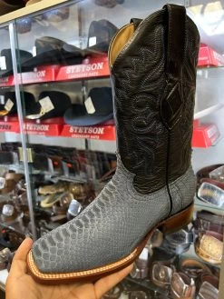 Blue Suede Finish Python Wide Square Toe Cowboy Boots -Guadalajara Western Wear IMG 0937