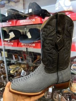 Blue Suede Finish Python Wide Square Toe Cowboy Boots -Guadalajara Western Wear IMG 0938