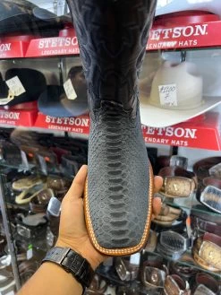 Blue Suede Finish Python Wide Square Toe Cowboy Boots -Guadalajara Western Wear IMG 0939