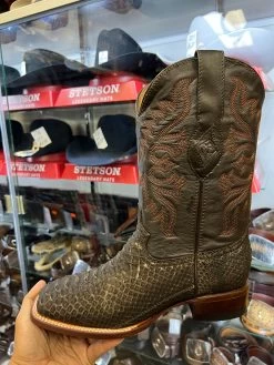 Dark Brown Finish Python Wide Square Toe Cowboy Boots -Guadalajara Western Wear IMG 0941