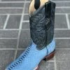 Blue Suede Finish Python Wide Square Toe Cowboy Boots -Guadalajara Western Wear IMG 0955