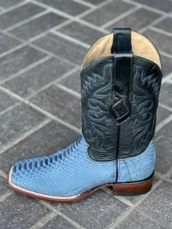 Blue Suede Finish Python Wide Square Toe Cowboy Boots -Guadalajara Western Wear IMG 0957