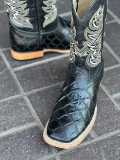 Pirarrucu Print Black Wide Square Toe Cowboy Boots -Guadalajara Western Wear IMG 09932