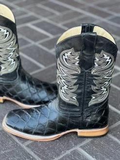 Pirarrucu Print Black Wide Square Toe Cowboy Boots -Guadalajara Western Wear IMG 09943