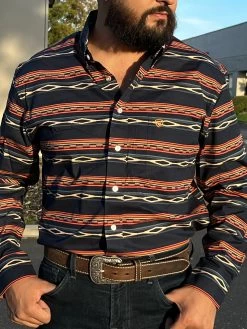 Rock And Roll Blue/Peach Aztec Stripe Long Sleeve Shirt