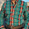 Rock And Roll Teal Aztec Button Down Long Sleeve Shirt -Guadalajara Western Wear IMG 1233