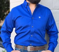 Ariat Team Logo Ultramarine/White Fitted Long Sleeve Shirt -Guadalajara Western Wear IMG 1315