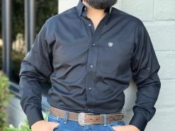 Ariat Team Logo Black/White Fitted Long Sleeve Shirt -Guadalajara Western Wear IMG 13243