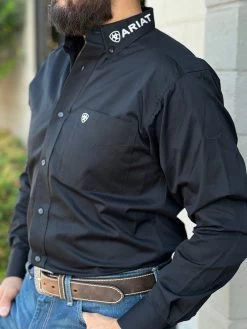 Ariat Team Logo Black/White Fitted Long Sleeve Shirt -Guadalajara Western Wear IMG 13324