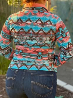 Women's Turquoise & Pink Aztec Soft-Shell Jacket- Rock&Roll Denim -Guadalajara Western Wear IMG 14942