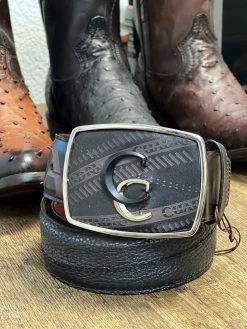 Cuadra Black/Grey Modern Leather Belt (NEW)