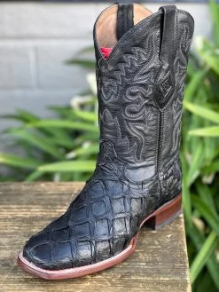 Pirarrucu Black Wide Square Toe Cowboy Boots - Red Diamond Boots