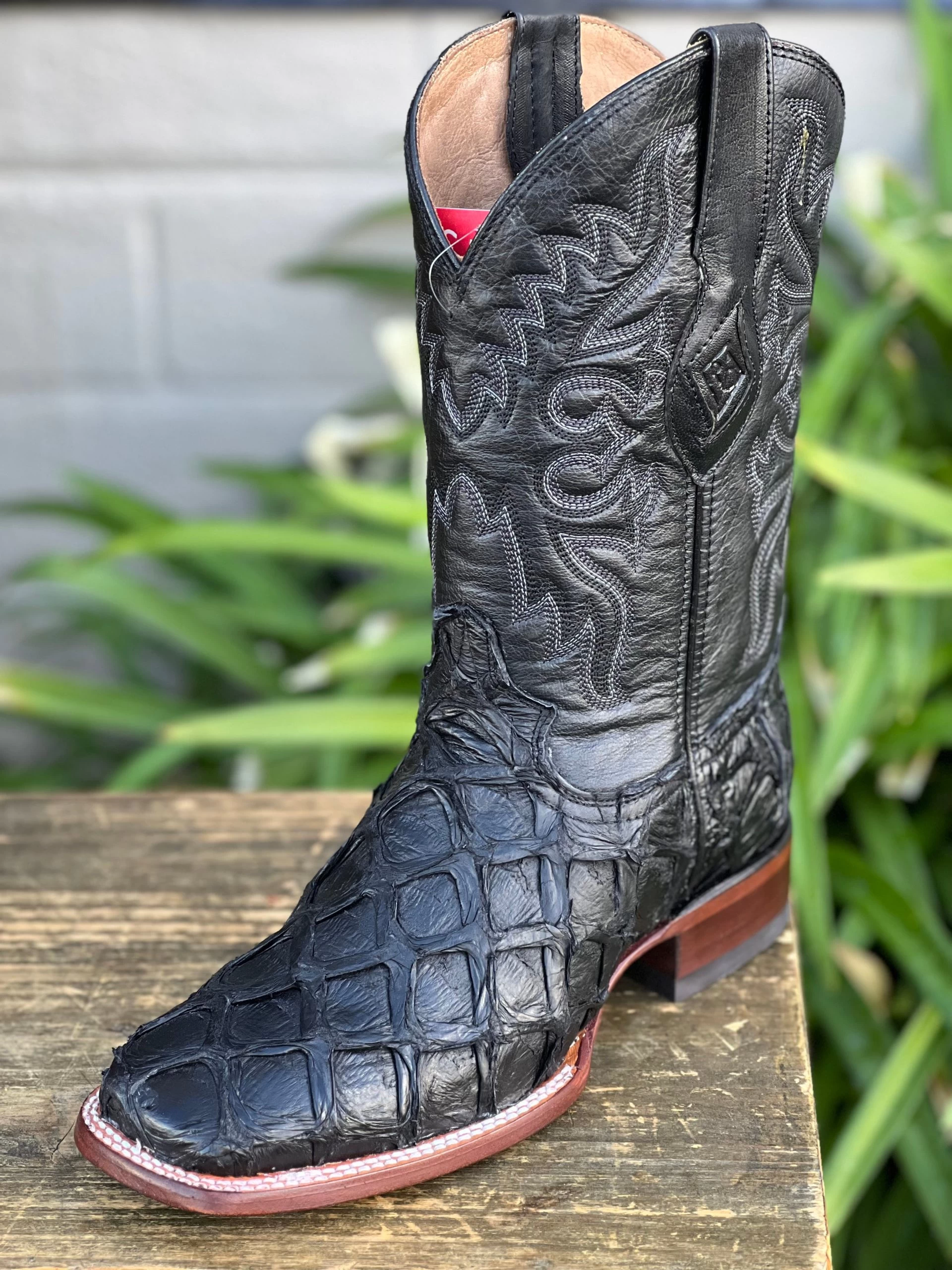 Pirarrucu Black Wide Square Toe Cowboy Boots - Red Diamond Boots 3 Pirarrucu Black Wide Square Toe Cowboy Boots - Red Diamond Boots