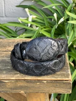 Pirarrucu Black Leather Belt - Red Diamond Boots