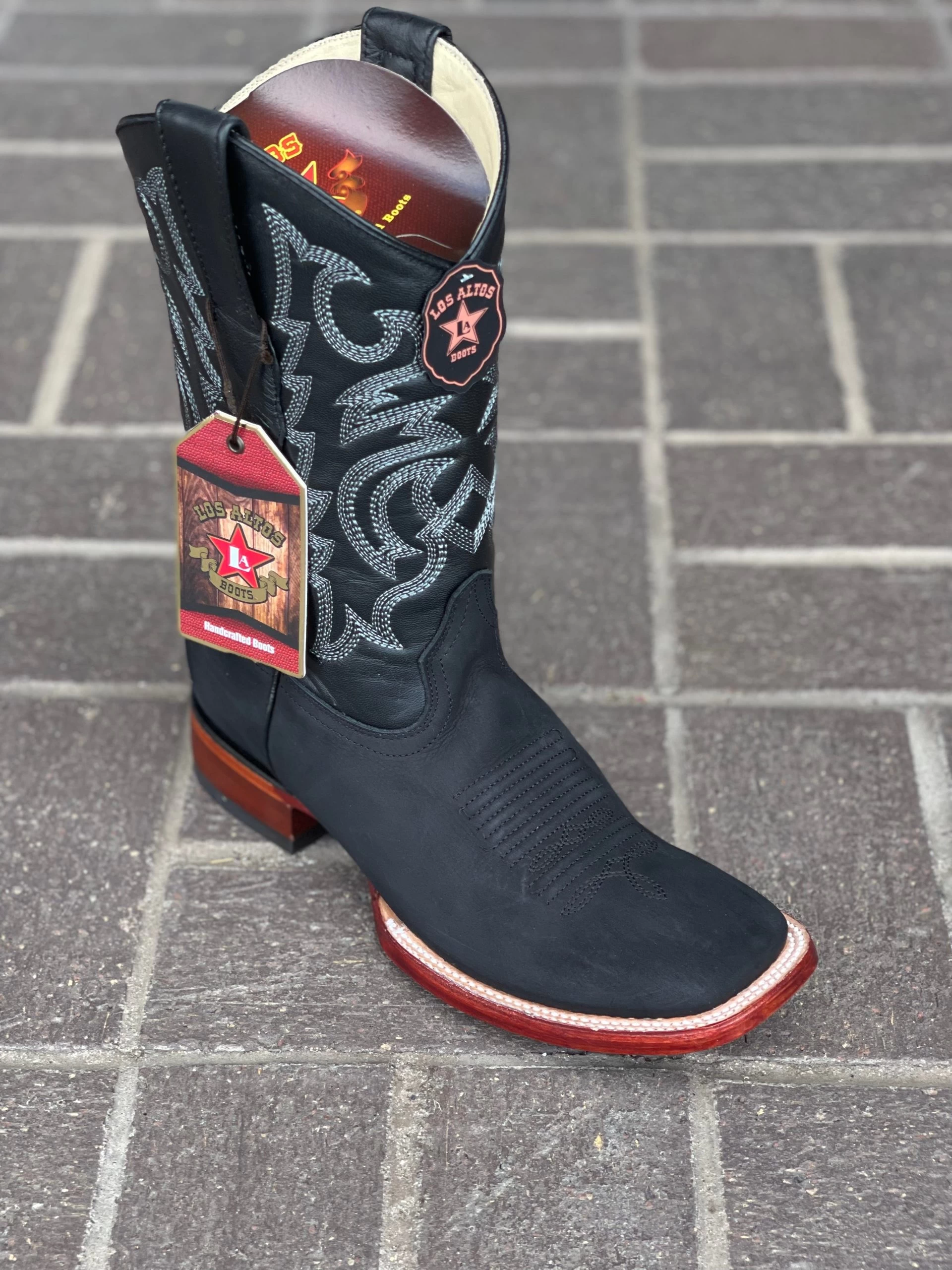 Los Altos Nobuck Black Wide Square Toe Cowboy Boots 3 Los Altos Nobuck Black Wide Square Toe Cowboy Boots