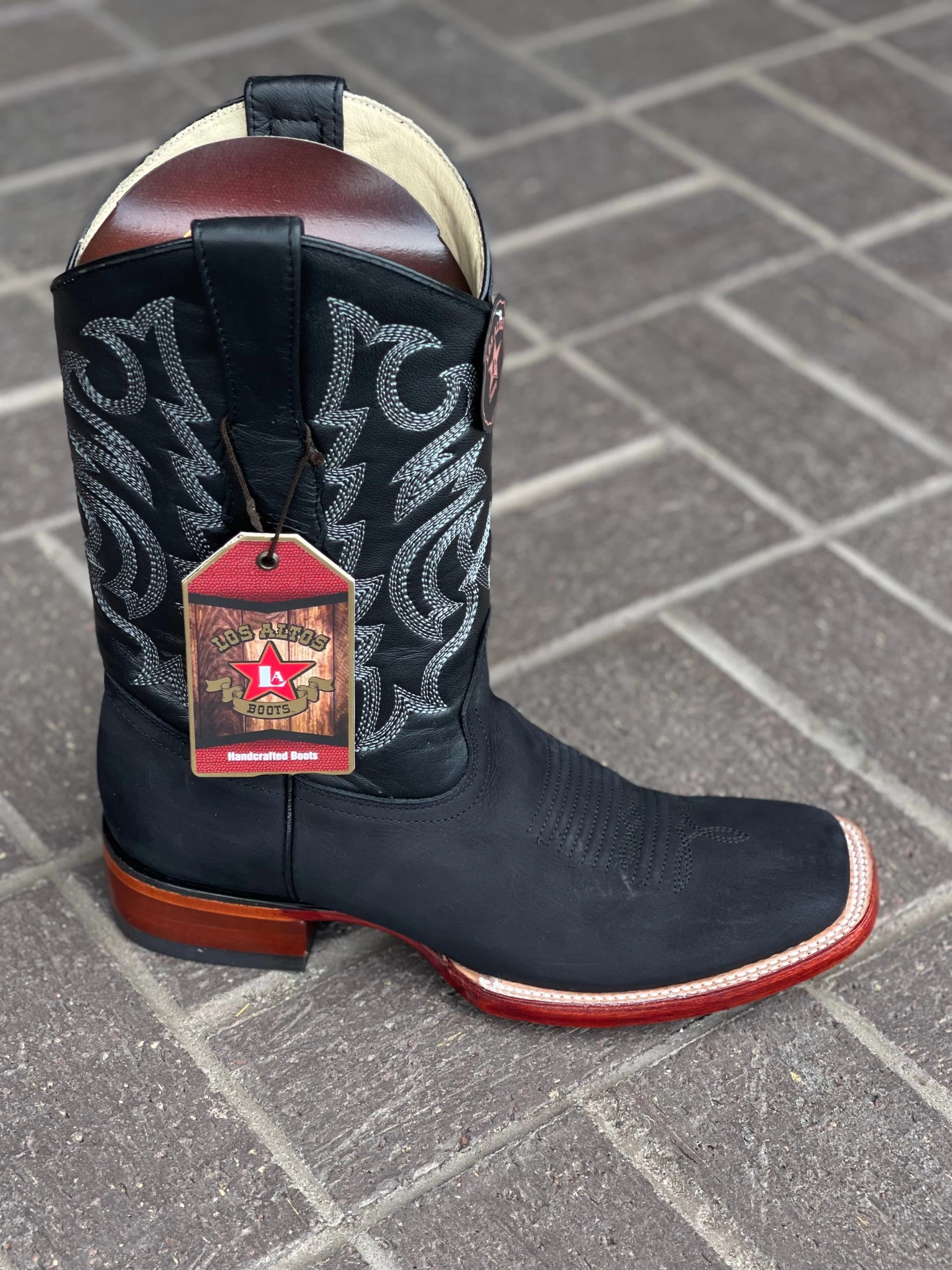 Los Altos Nobuck Black Wide Square Toe Cowboy Boots 4 Los Altos Nobuck Black Wide Square Toe Cowboy Boots - Image 2