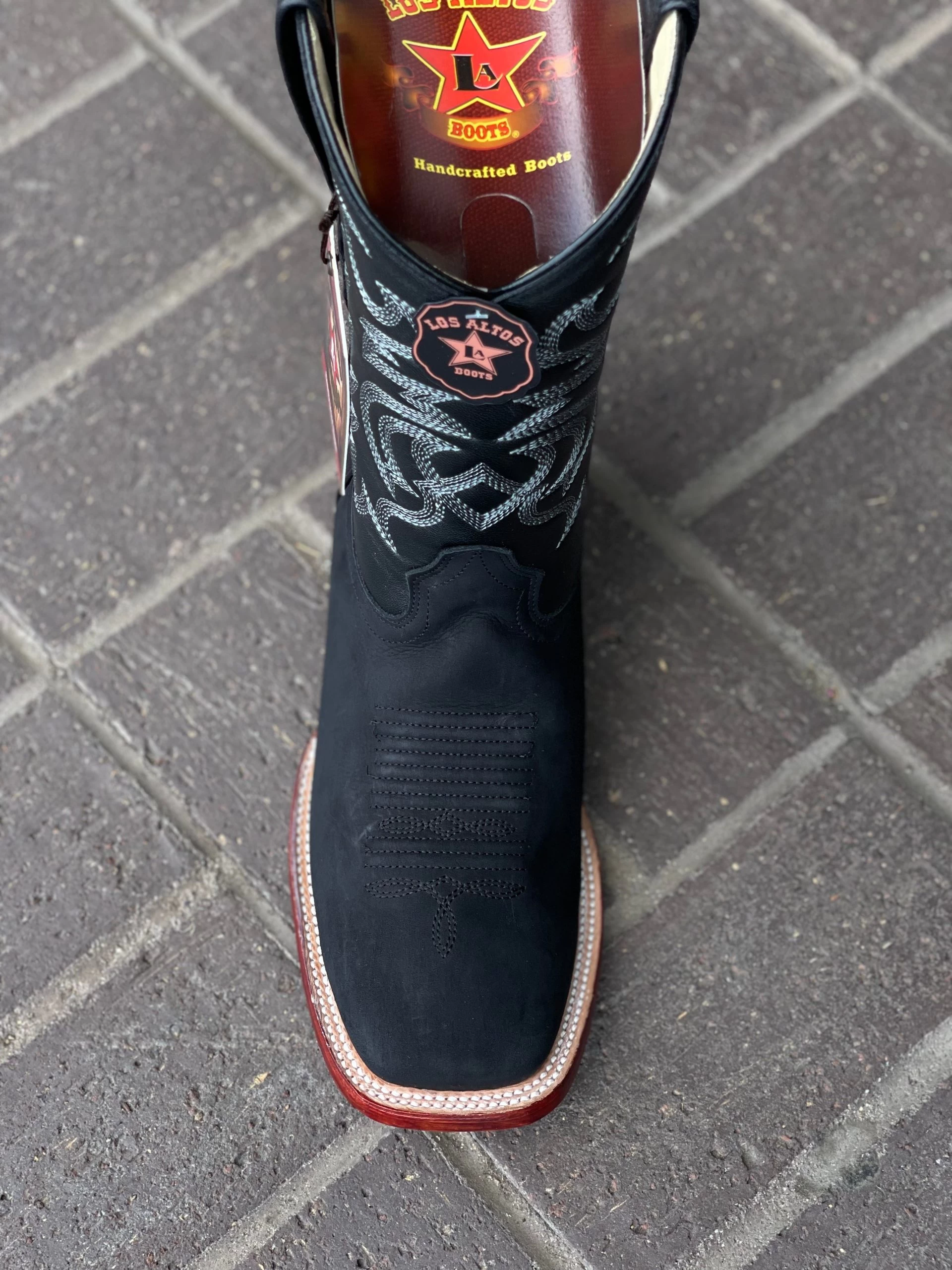 Los Altos Nobuck Black Wide Square Toe Cowboy Boots 5 Los Altos Nobuck Black Wide Square Toe Cowboy Boots - Image 3