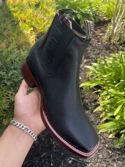 Los Altos Belmont Black Wide Square Toe Botin Charro