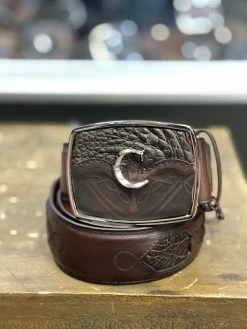 Cuadra Paris Cafe Modern Caiman Leather Belt