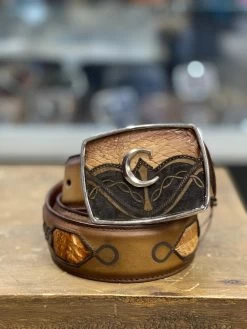 Cuadra Toasted Almond Modern Caiman Leather Belt