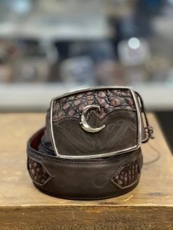 Cuadra Lumber Moka Modern Caiman Leather Belt