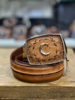 Cuadra Flame Miel Modern Ostrich Leather Belt
