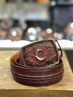 Cuadra Black Cherry Modern Ostrich Leather Belt