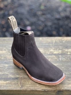 White Diamond Kid Square Toe Suede Brown Ankle Boot