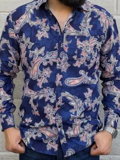 Men's Italian Print Long Sleeve Shirt - B597