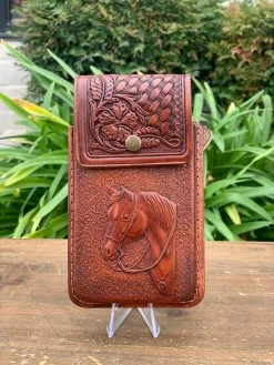 Tombstone Honey Leather Tooled Horse Cell Phone Case