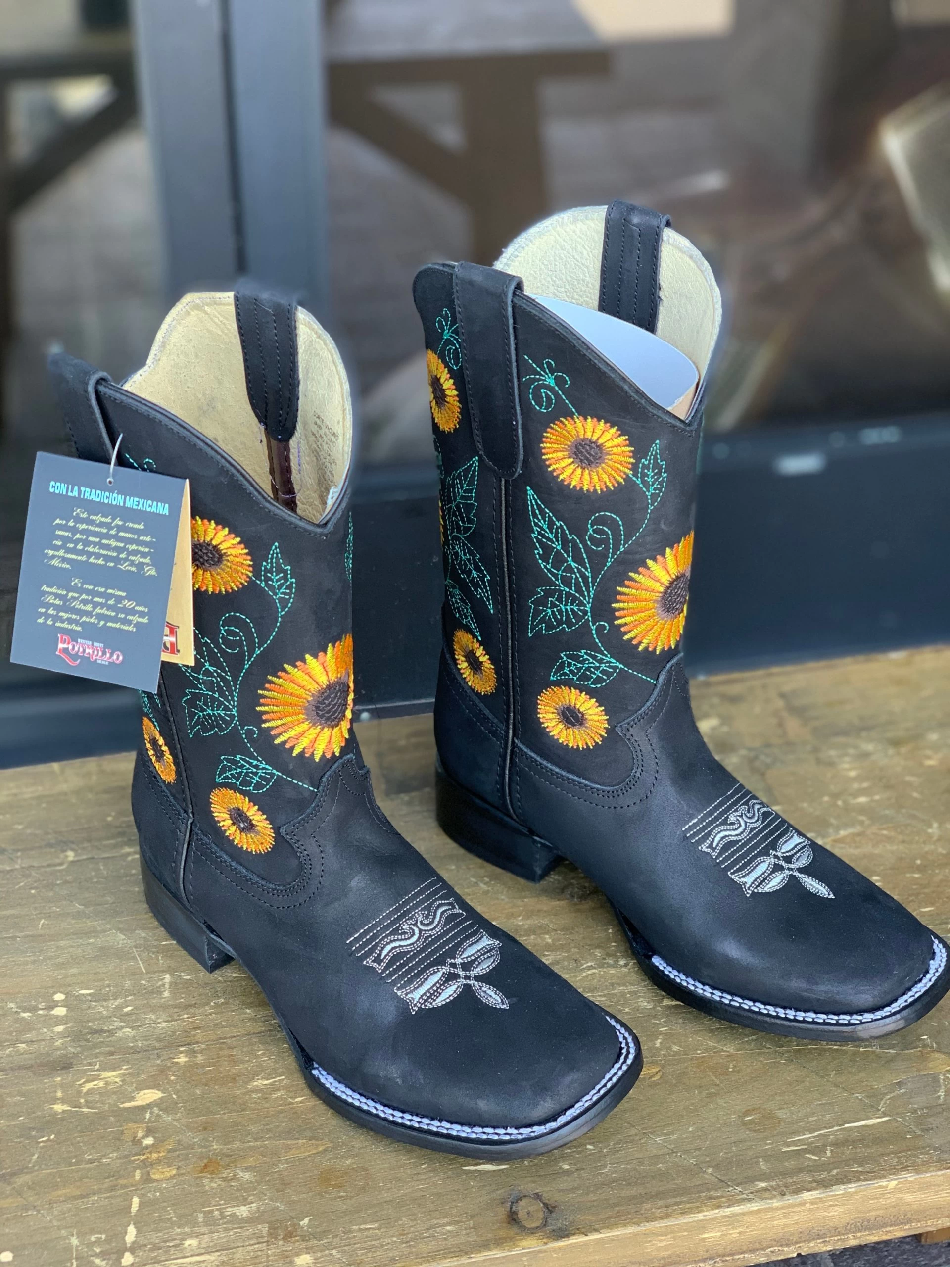 Sunflower Black Floral Square Toe Cowgirl Boots 3 Sunflower Black Floral Square Toe Cowgirl Boots